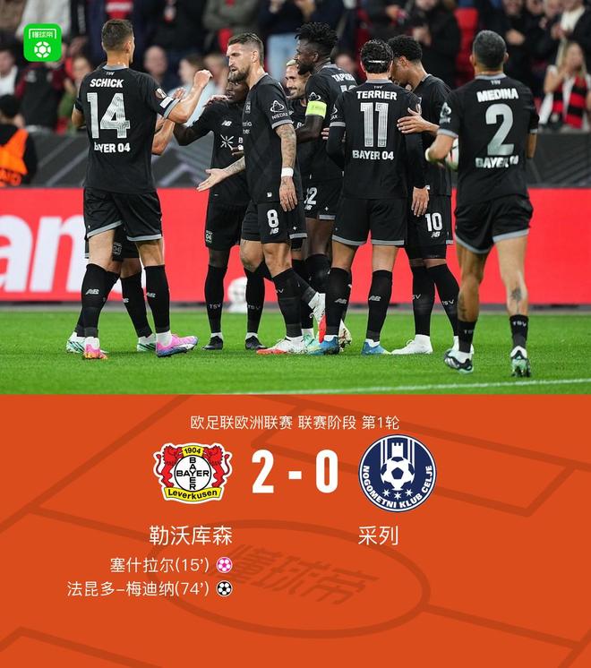 勒沃库森2-0采列，法昆多-梅迪纳破门